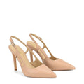 Women's stiletto high heel slingback with pointed toe in almond leather