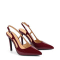 Womens stiletto high heel slingback with pointed toe in wine patent