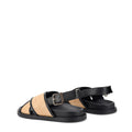 Women's black leather and natural raffia footbed sandal