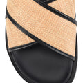 Women's black leather and natural raffia footbed sandal