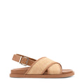 Women's tan leather and natural raffia footbed sandal