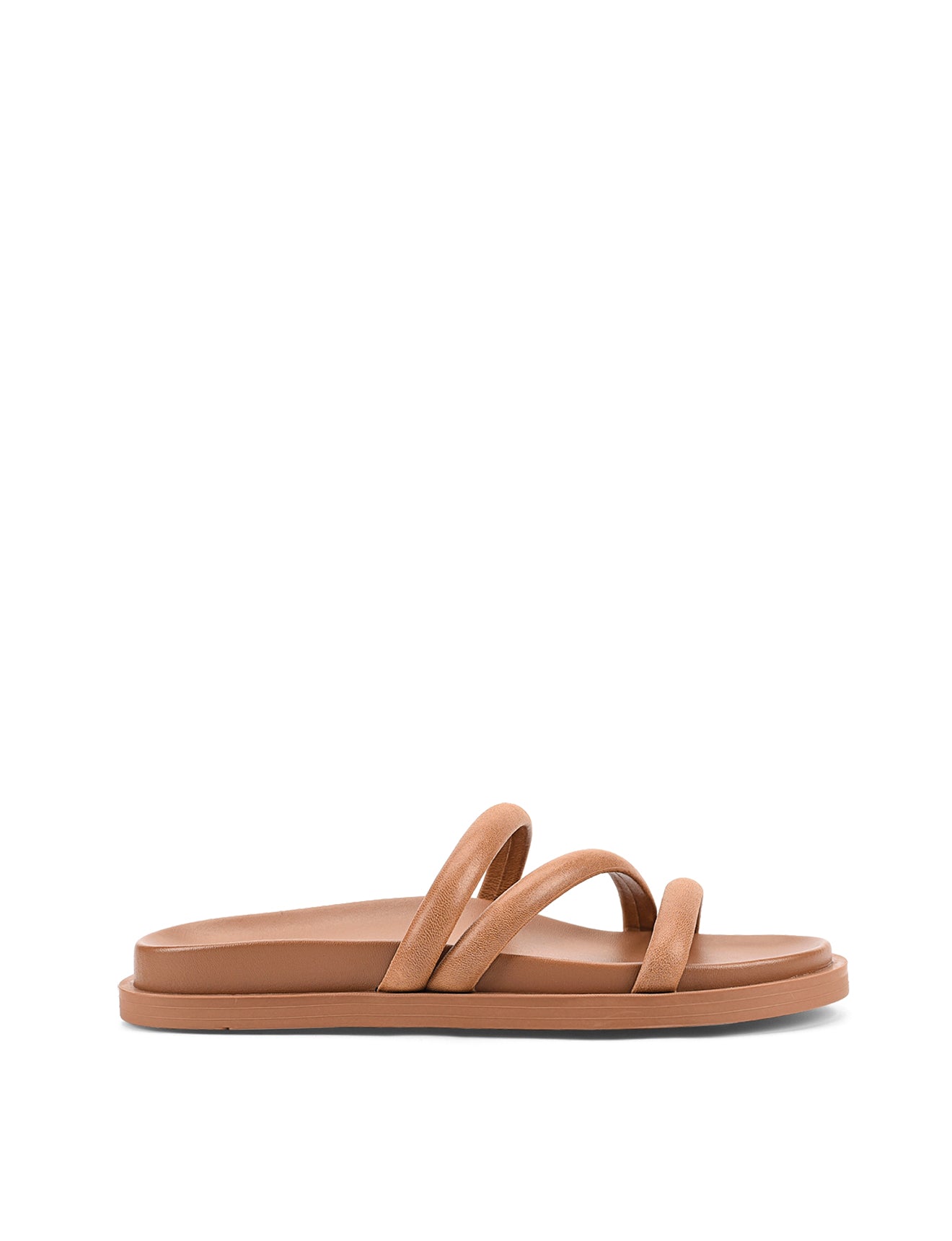 Women's brown leather strappy footbed slide