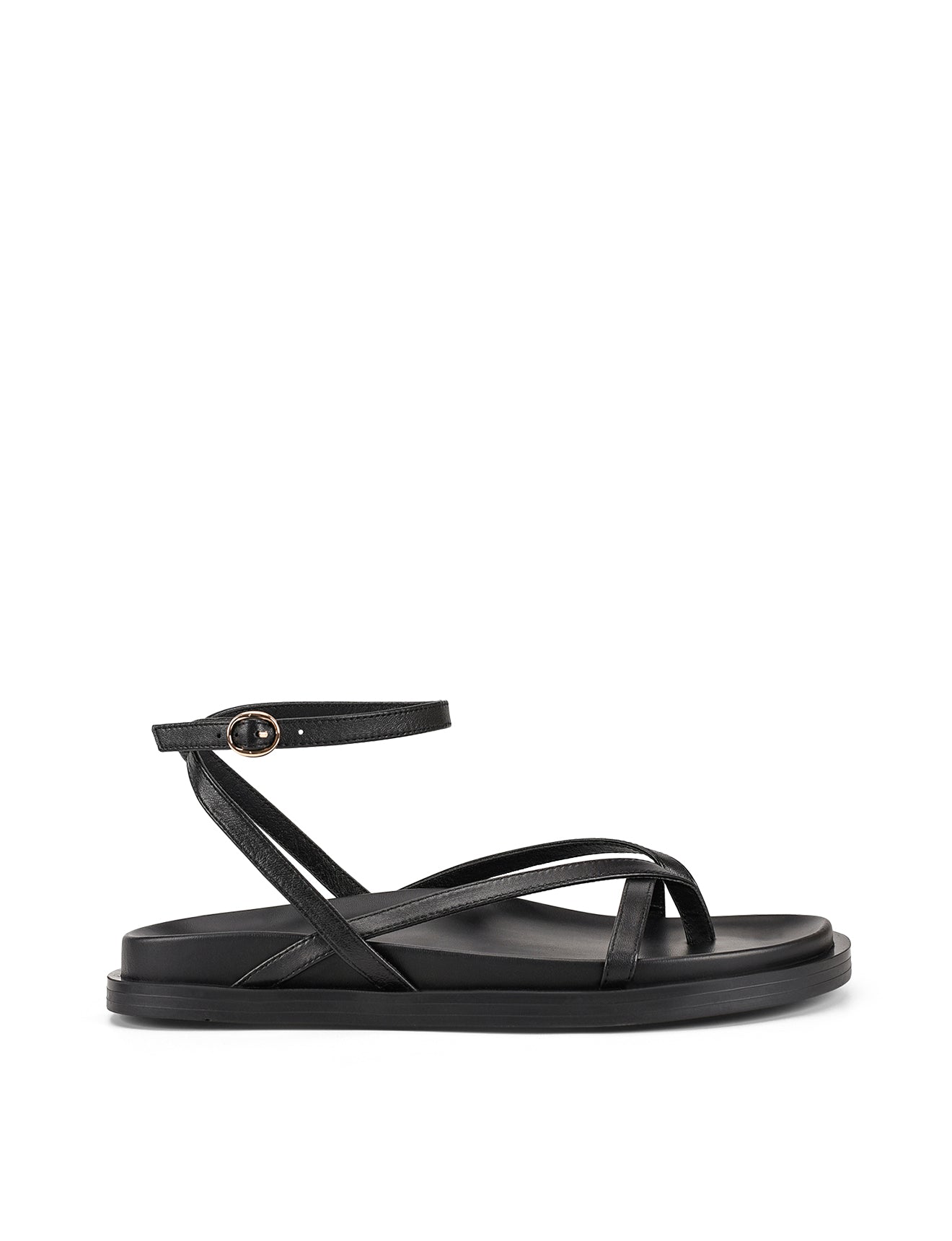 Women's strappy footbed sandal in black leather