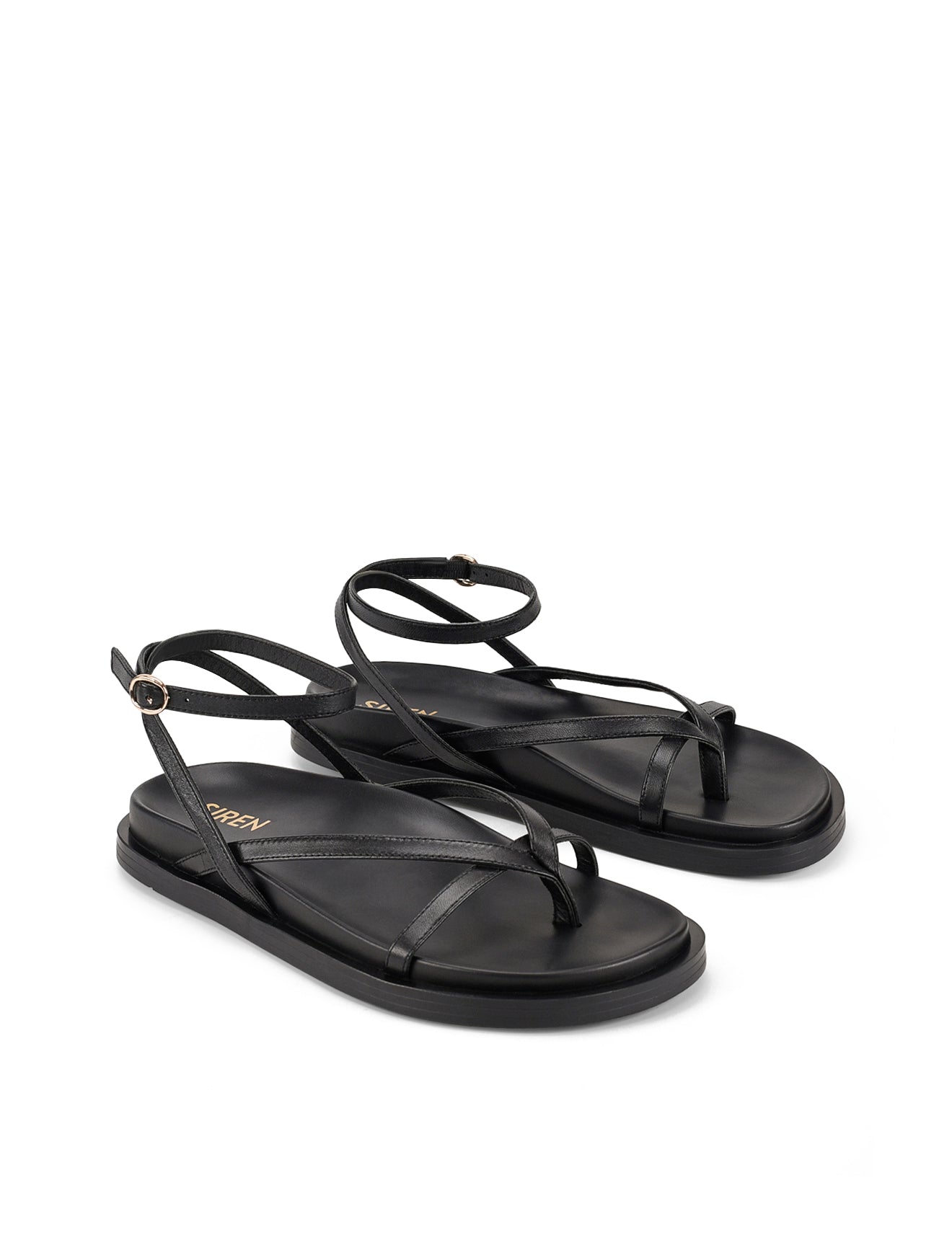 Women's strappy footbed sandal in black leather