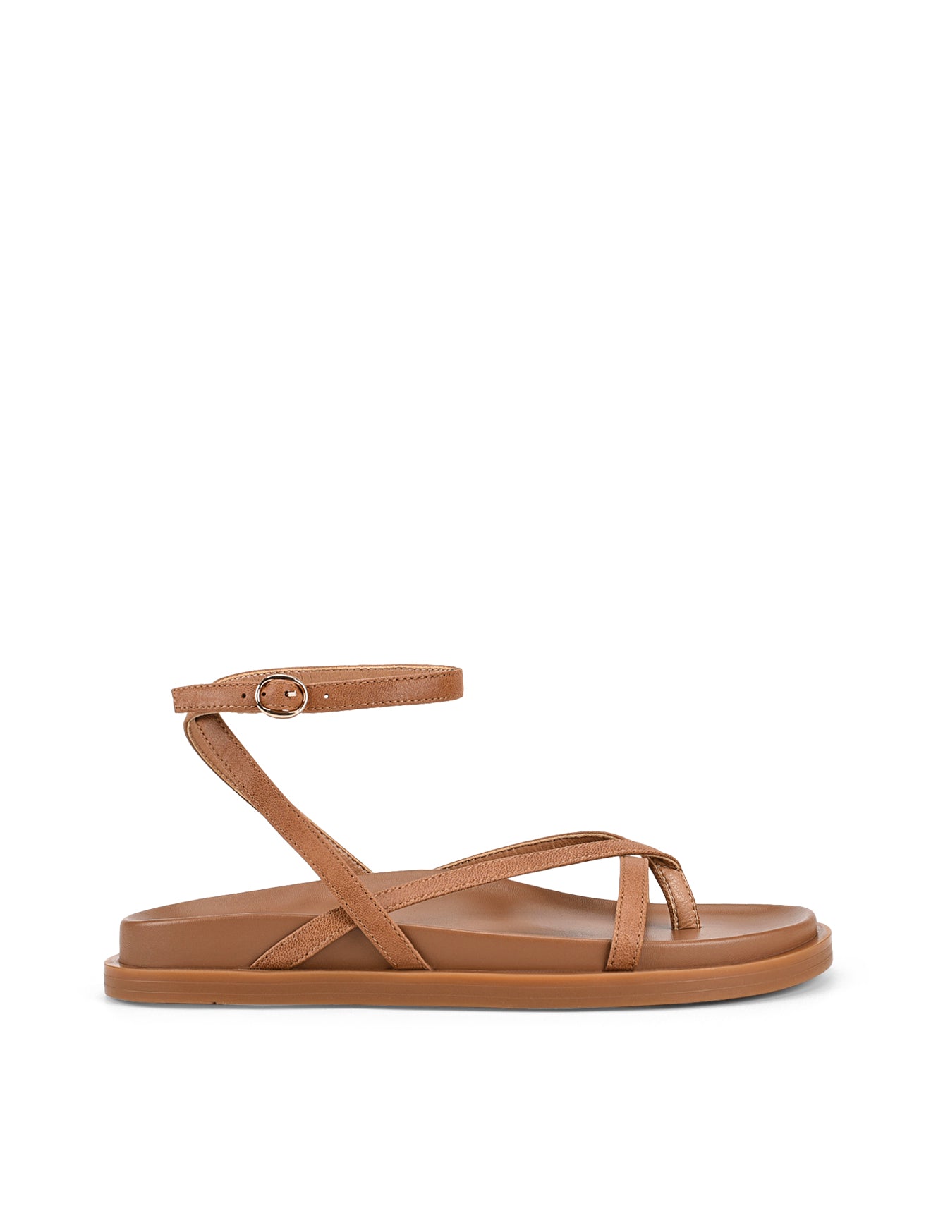 Women's strappy footbed sandal in tan leather