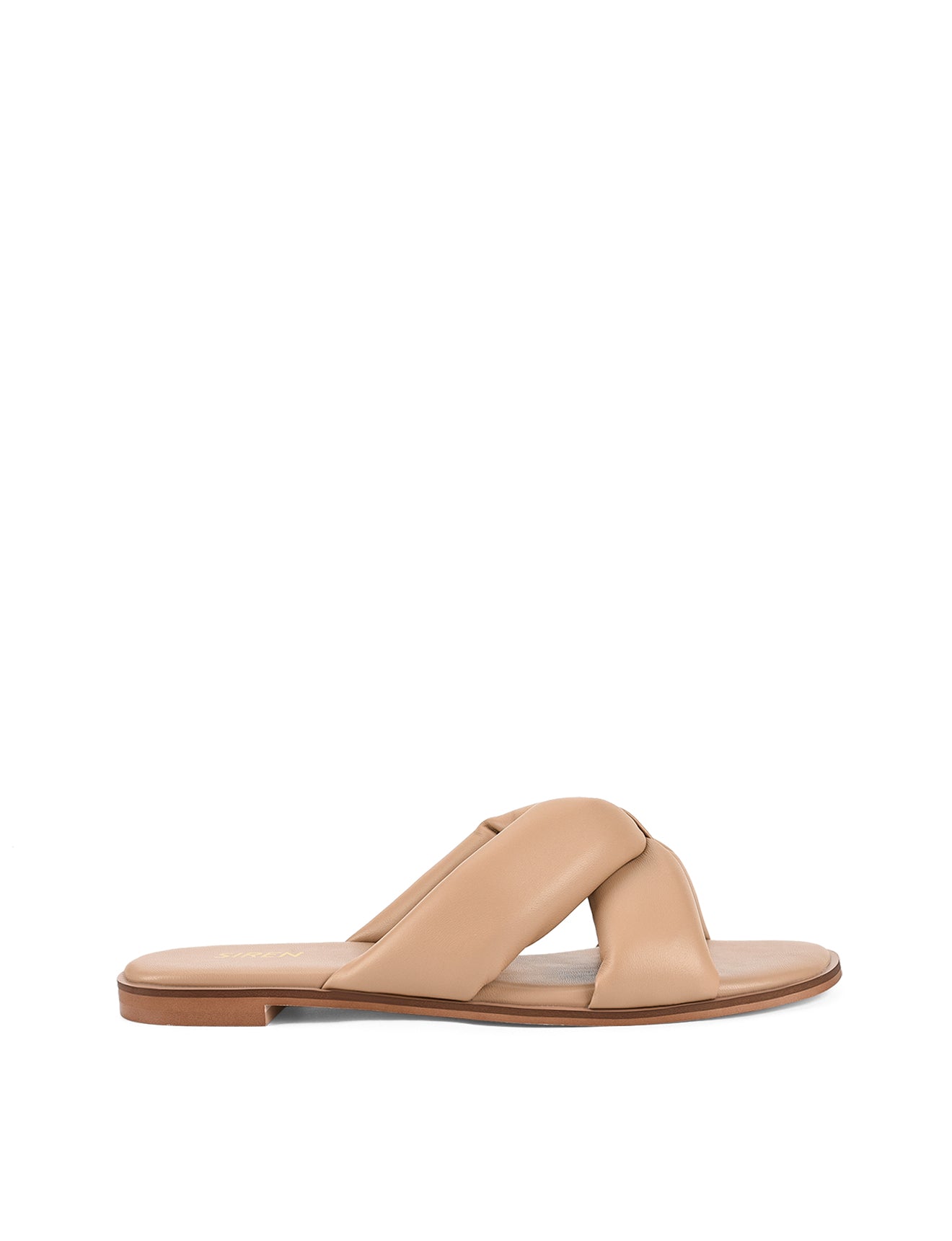 Women's tan almond leather flat slide for summer