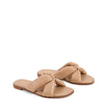 Women's tan almond leather flat slide for summer