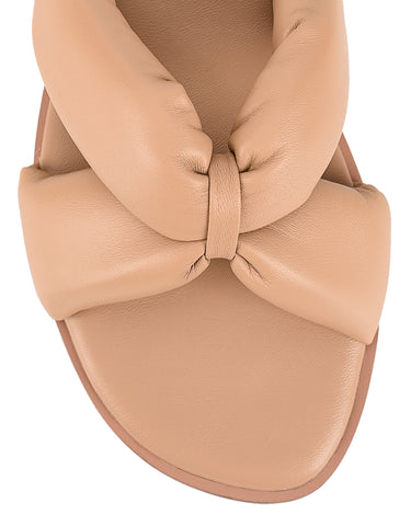 Women's tan almond leather flat slide for summer