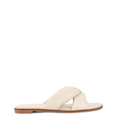 Women's beige leather flat slide for summer