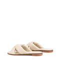 Women's beige leather flat slide for summer