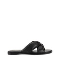 Women's BLACK leather flat slide for summer