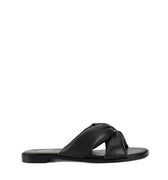 Women's BLACK leather flat slide for summer