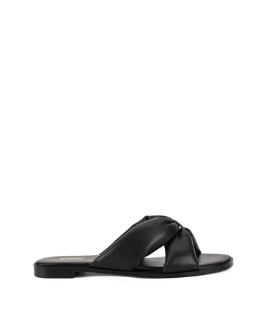 Women's BLACK leather flat slide for summer