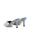 Women's blue satin open toe pointed stiletto nmule