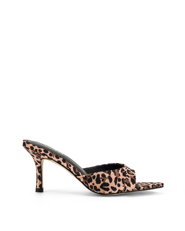 Women's leopard satin open toe pointed stiletto nmule