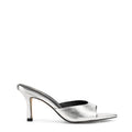 Women's silver metallic leather open toe pointed stiletto mule