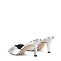 Women's silver metallic leather open toe pointed stiletto mule