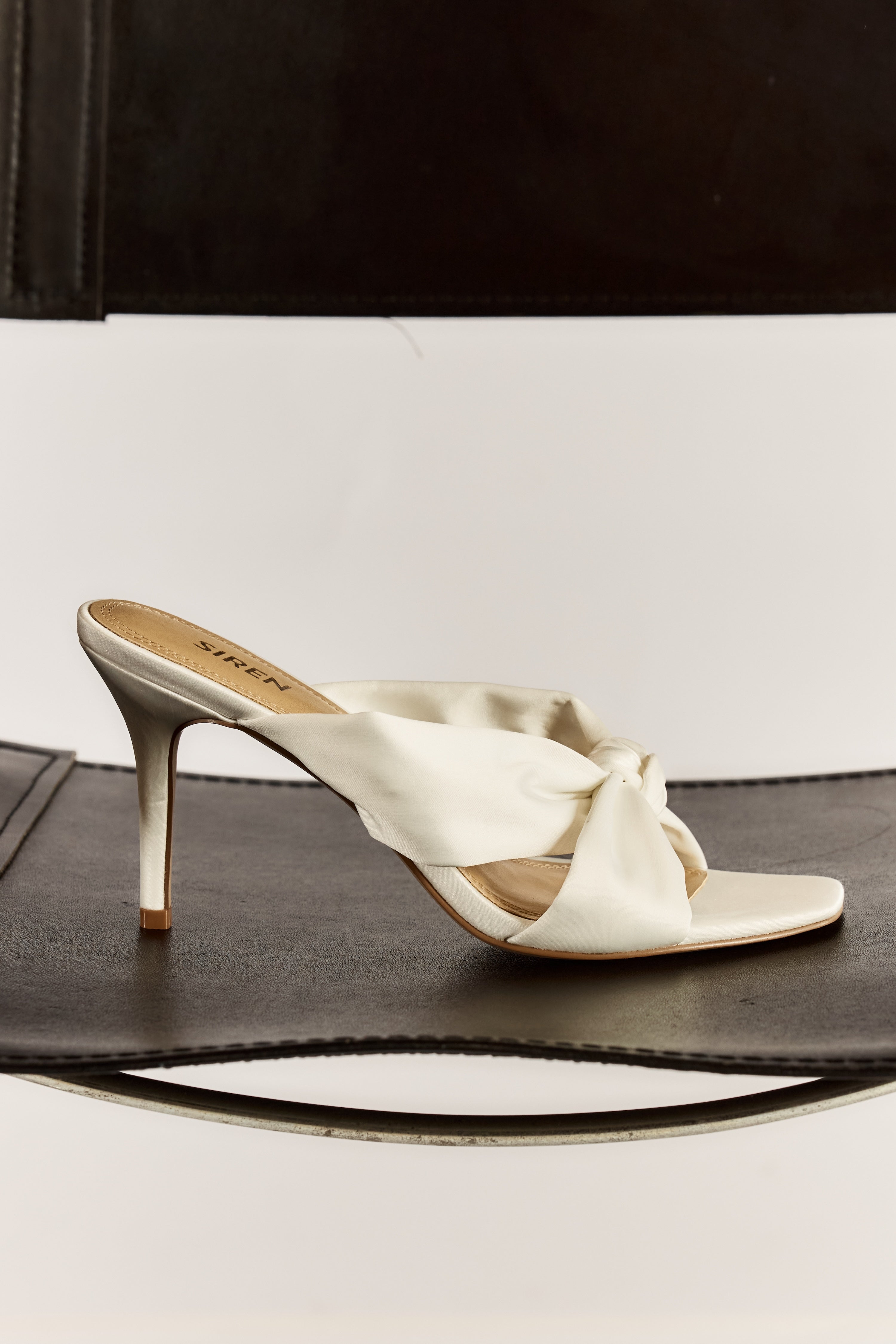 Nicola Satin Knot Mules - Ivory White Satin