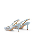 Pale blue leather slingback pointed toe pumps with mesh detailing and adjustable buckle fastening