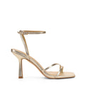 Women's high heel stiletto sandal in gold metallic leather