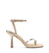 Women's high heel stiletto sandal in gold metallic leather