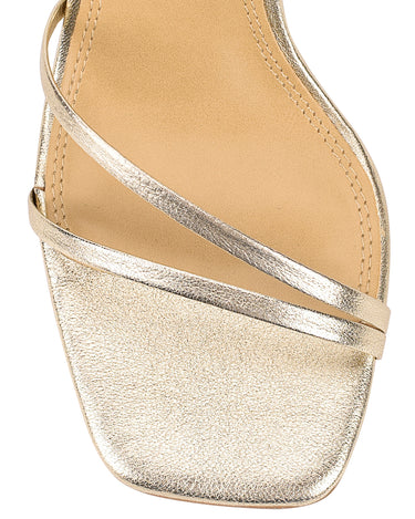 Women's high heel stiletto sandal in gold metallic leather