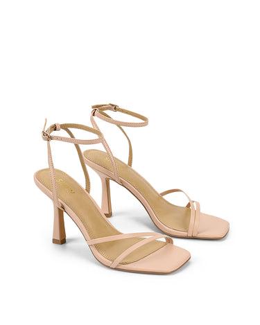 Women's nude leather high heel stiletto sandal