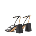 Women's black leather strappy block heels