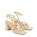 Women's gold metallic leather strappy block heels