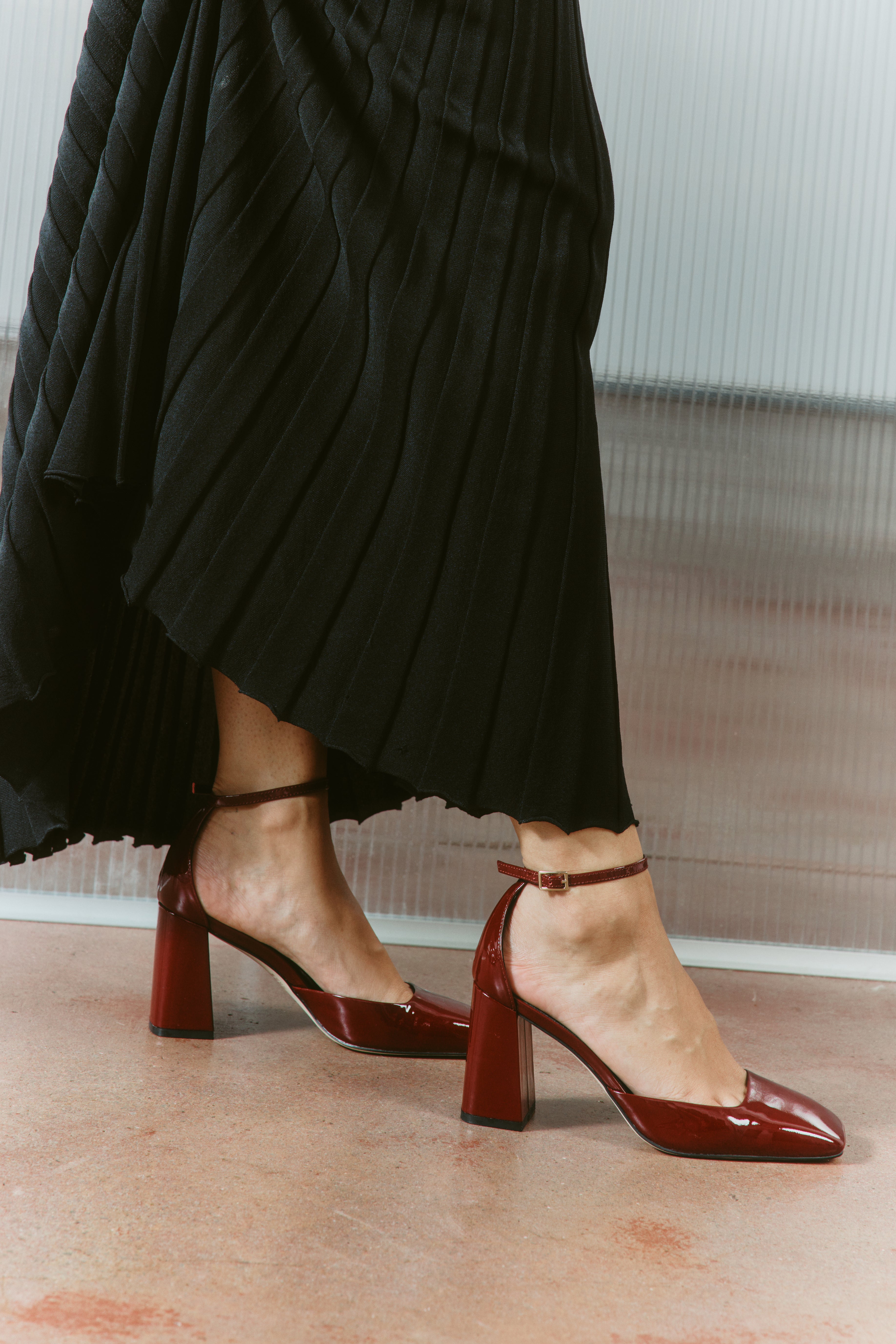 Travis Closed Toe Block Heels - Wine Patent Leather