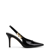 Women's black patent point toe stiletto slingback