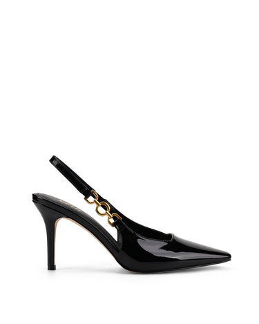 Women's black patent point toe stiletto slingback