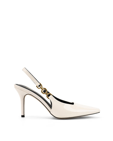 Women's white patent point toe stiletto slingback