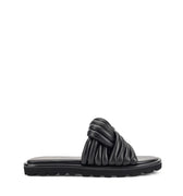 Women's BLACK leather slides with twist upper detail