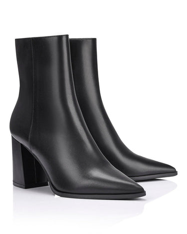 Women's black fashion high heel leather ankle boots