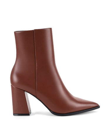 Women's rust leather high heeled ankle fashion boot