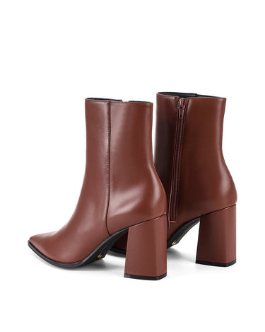 Women's rust leather high heeled ankle fashion boot