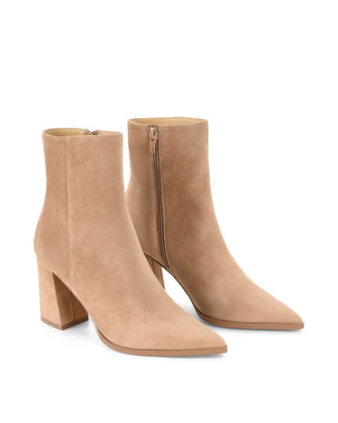 Women's fashion high heel ankle boots in walnut suede