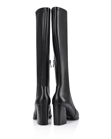 Women's black leather tall heeled fashion boots