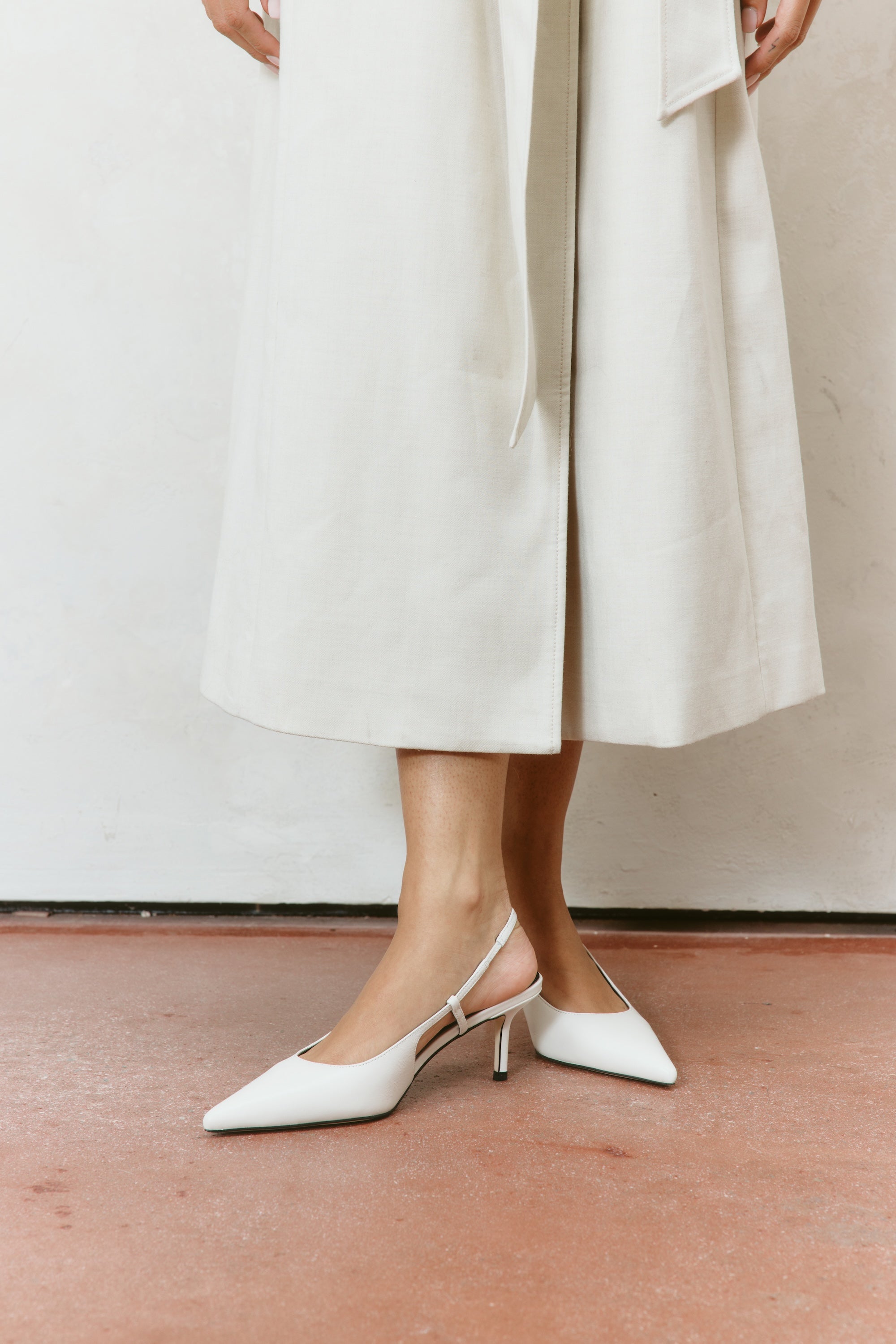 Yohana Heeled Slingback - Chalk White Leather