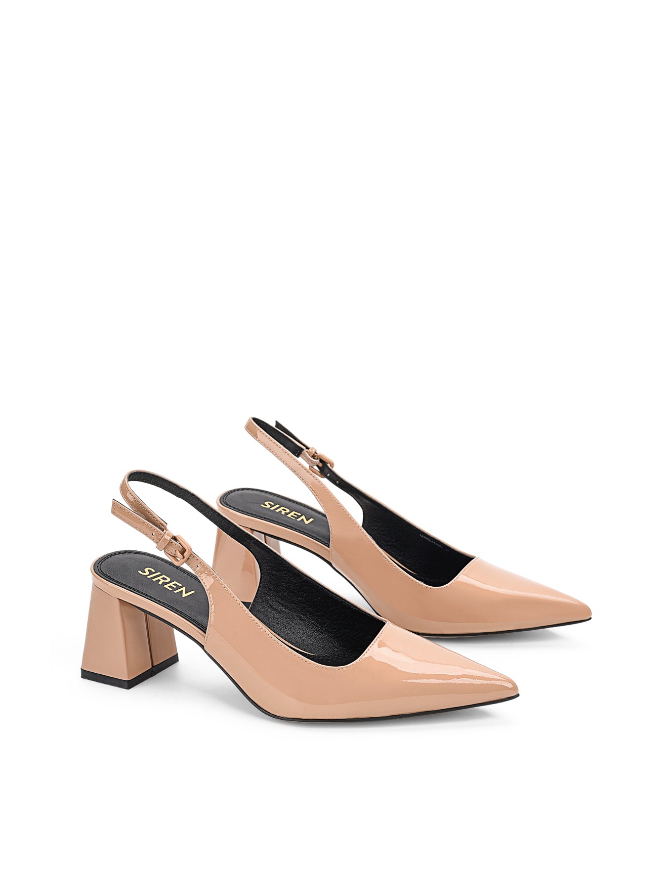 Yarra Pointed Toe Slingbacks - Almond Tan Patent Leather