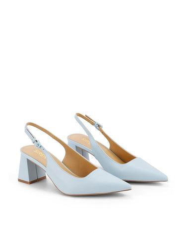 Women's pale blue leather slingback block heels