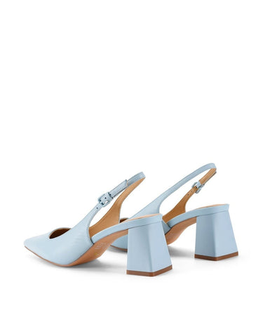 Women's pale blue leather slingback block heels