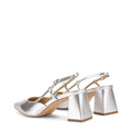 Women's pointed toe slingback with block heel in silver metallic leather