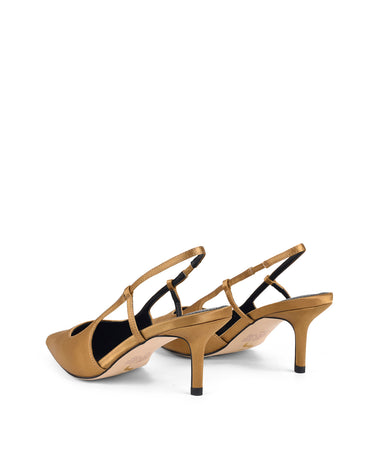 Women's bronze satin kitten heel slingback