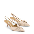 Women's beige leather slingback kitten heel with upper knot detailing