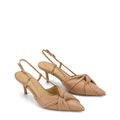 Women's tan leather slingback kitten heel with upper knot detailing